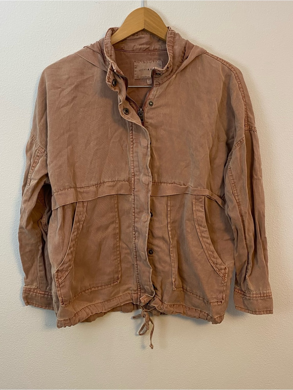 Lucky Brand Pink Full Zip Hooded Jacket Cinchable Womens XS